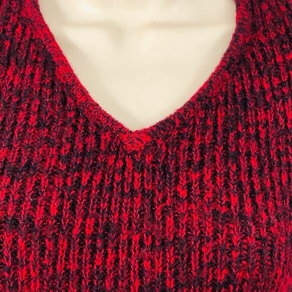 Style & Co Red Black Tunic Sweater and Scarf V Neckline Front Patch Pockets - Picture 5 of 16
